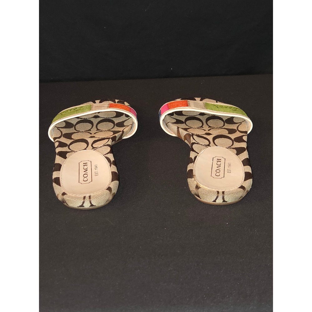 Coach Paula Slides Sandals Canvas Signature Logo Stripe Multicolor 7.5M - Picture 3 of 8